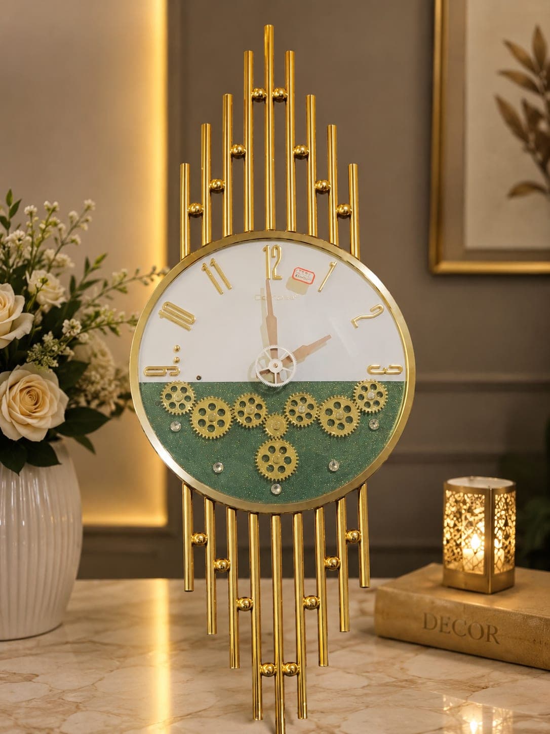 Golden Luxe Gear Art Table/Wall Clock