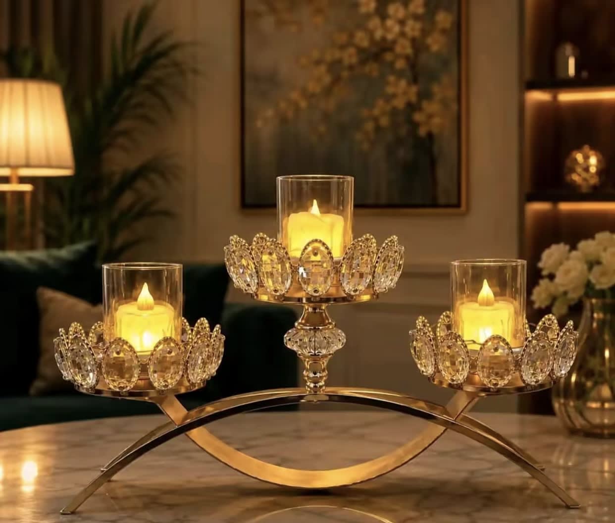 Luxurious 3-Arm Crystal Candelabra