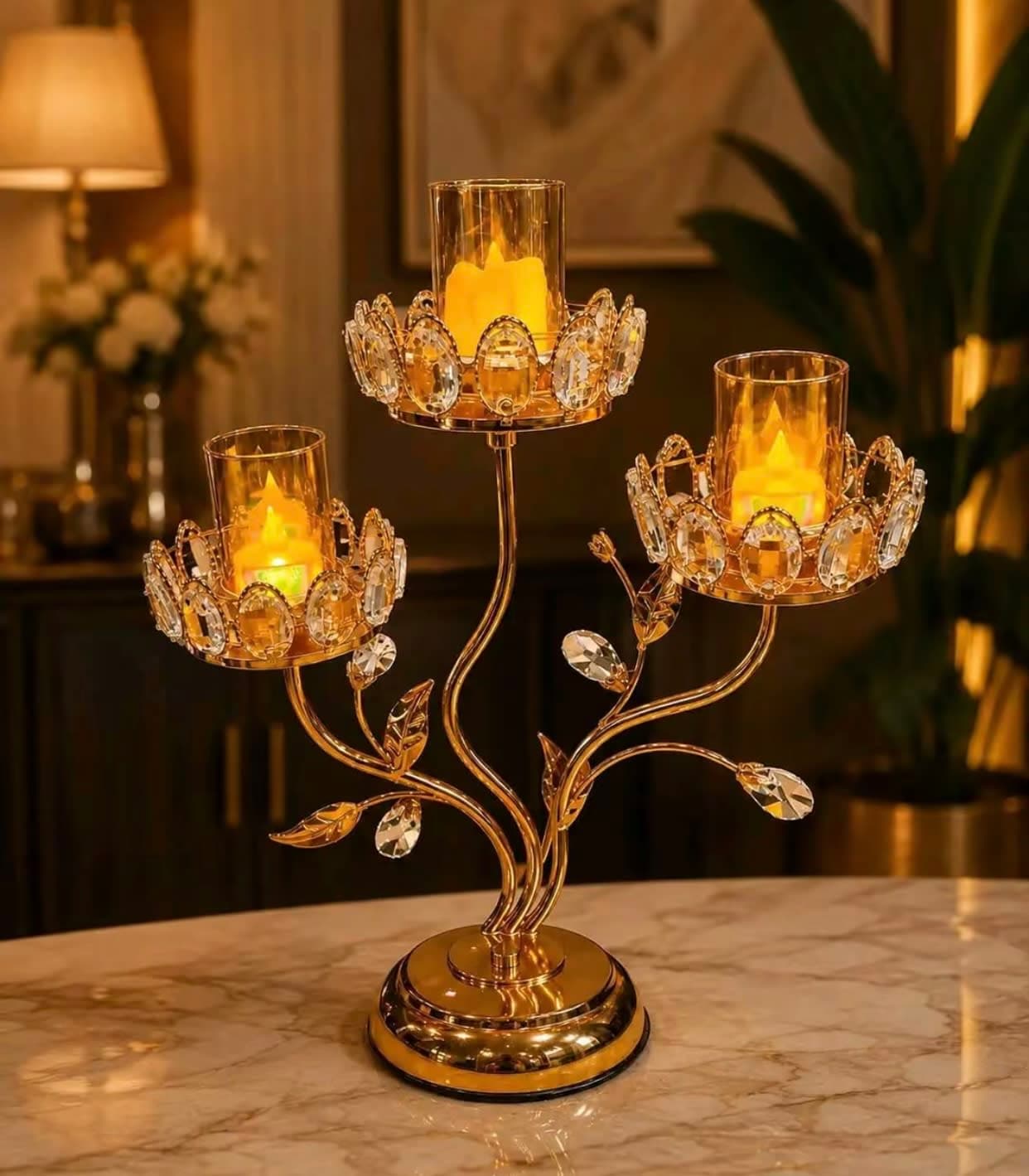 Royal Blossom Gold Crystal Candle Holder