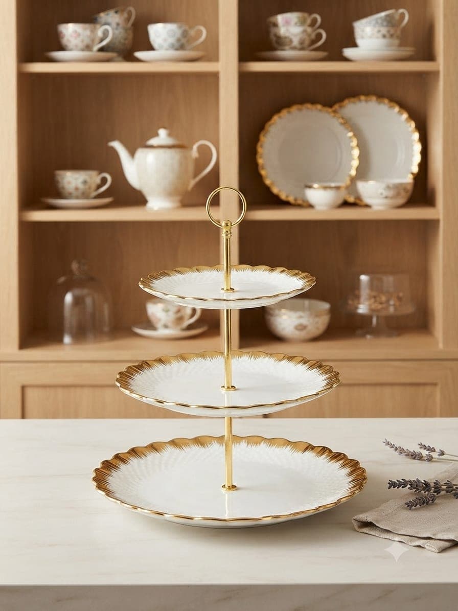 White & Gold 3-Tier Porcelain Serving Stand