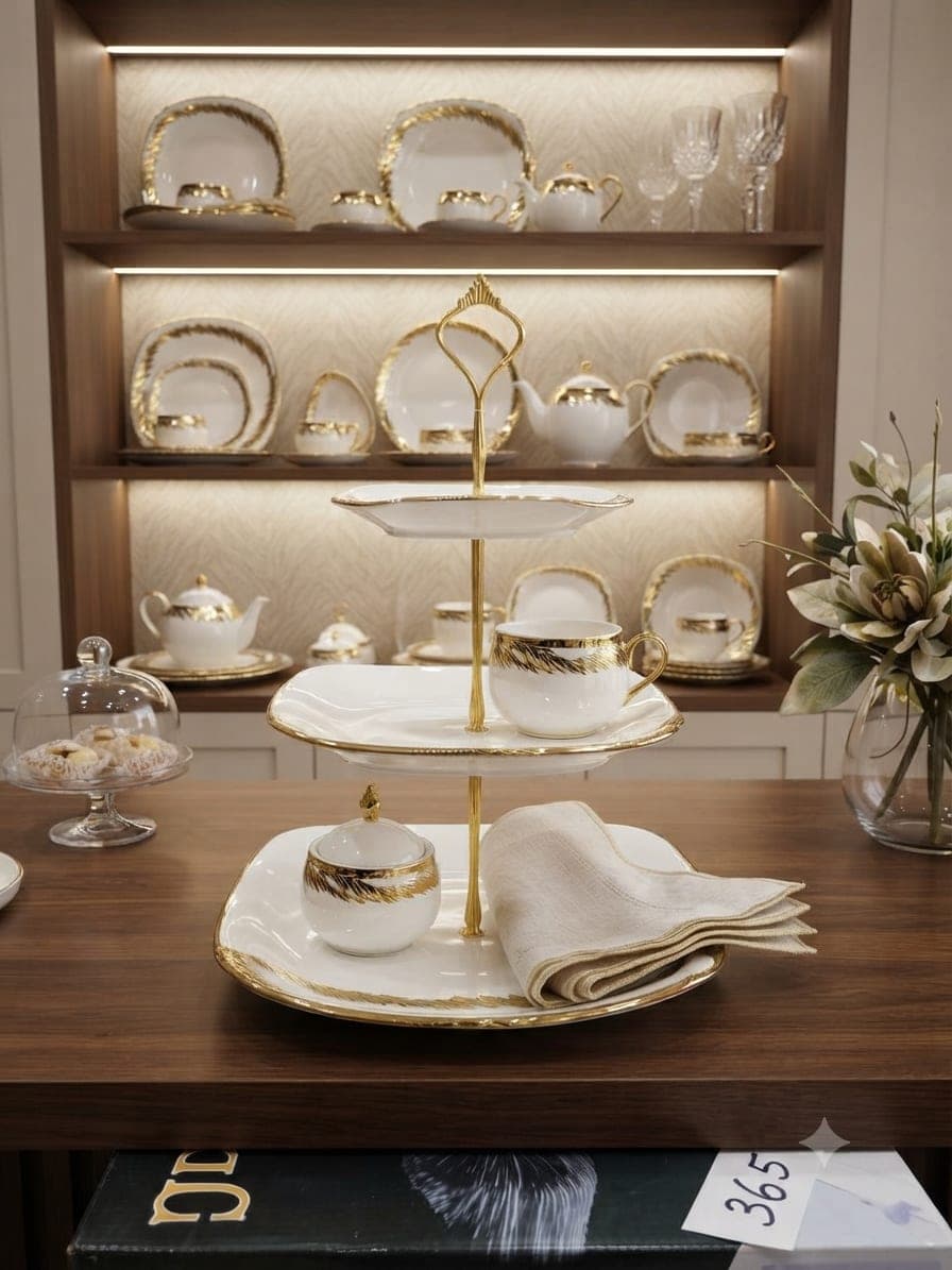 Luxury White & Gold 3-Tier Serving Stand Set