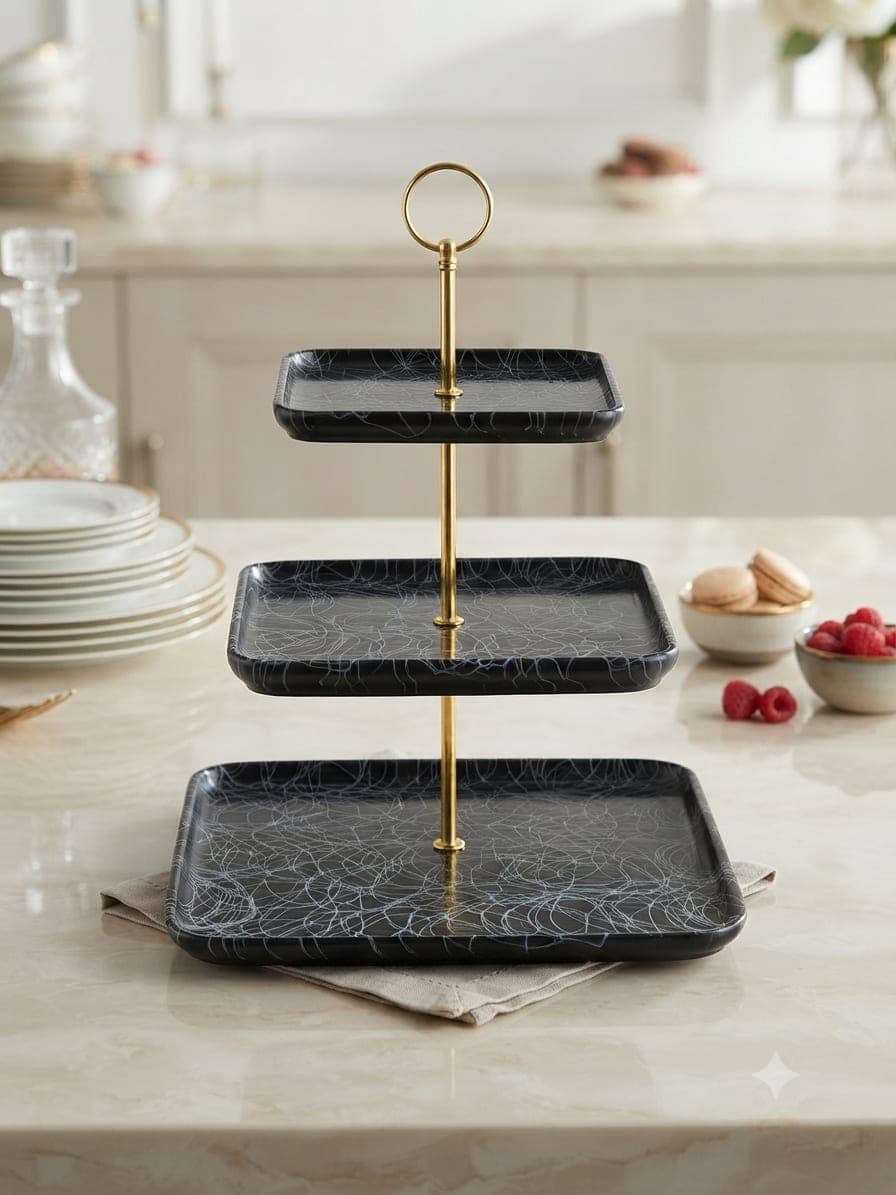 Black Marble Design 3-Tier Serving Stand