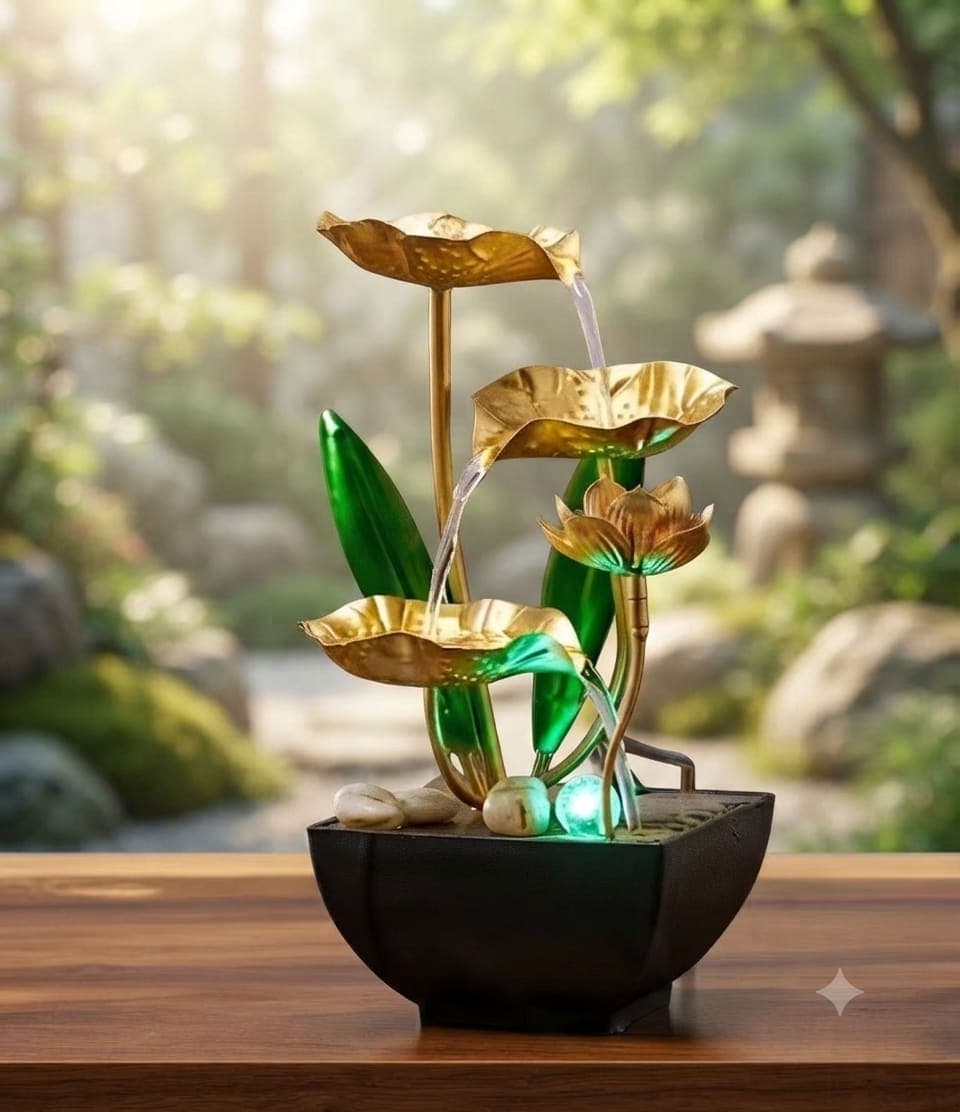 Golden Lotus Leaf Indoor Fountain