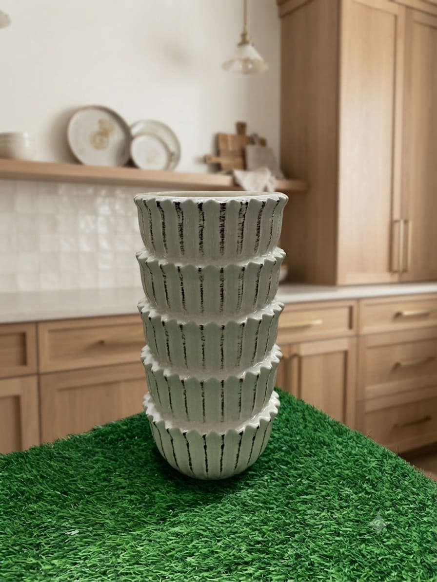 Handcrafted Vintage Stripe Ceramic Flower Vase