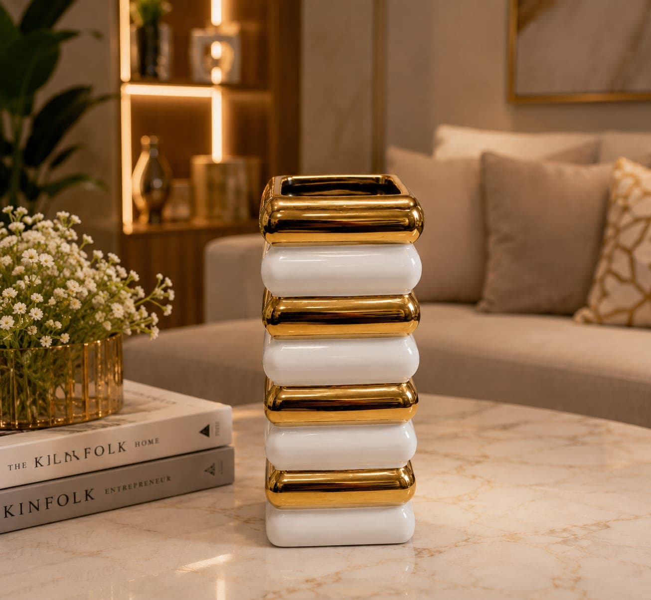 Luxury White & Gold Ceramic Decorative Vase