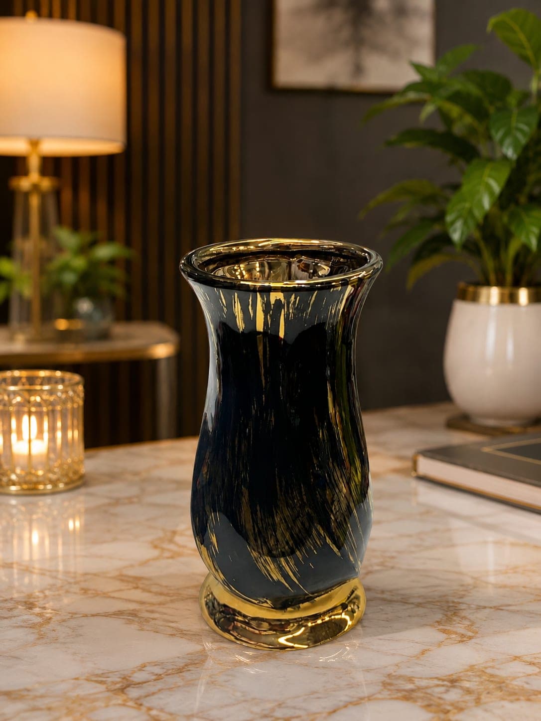 Luxury Black & Gold Ceramic Flower Vase