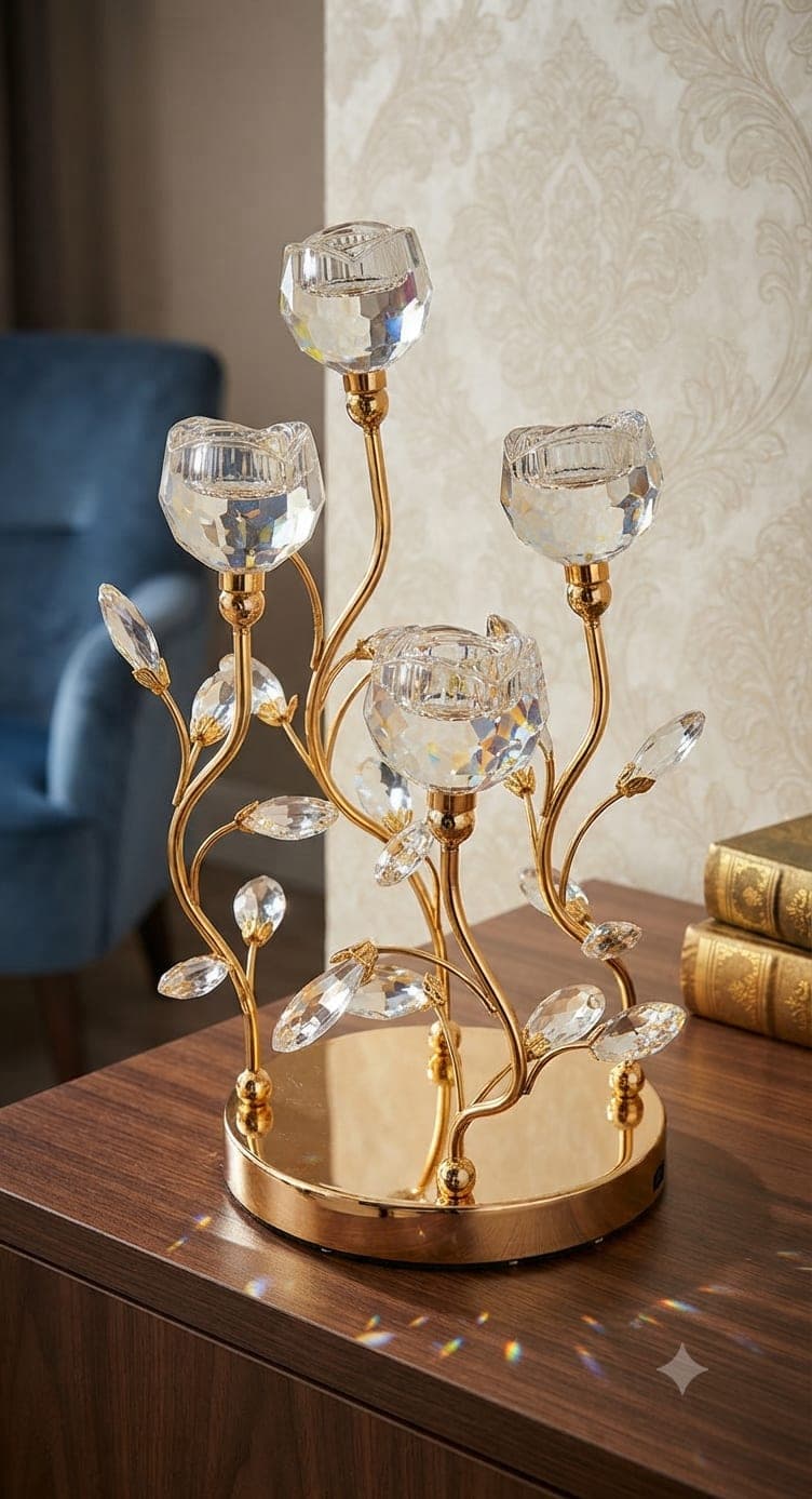 Crystal Flower Golden Table Decor)