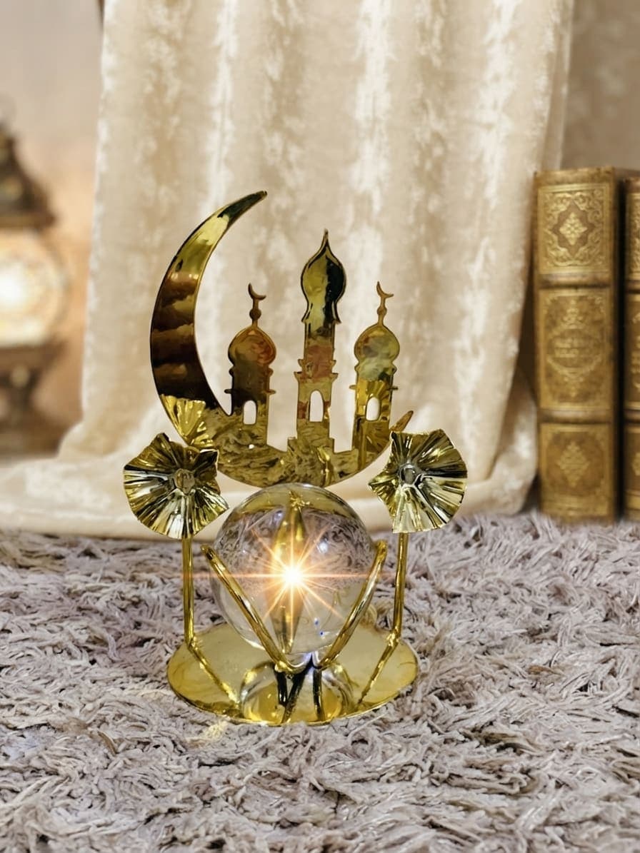 Golden Mosque with Crystal Ball and Butterfly Table Showpiece)