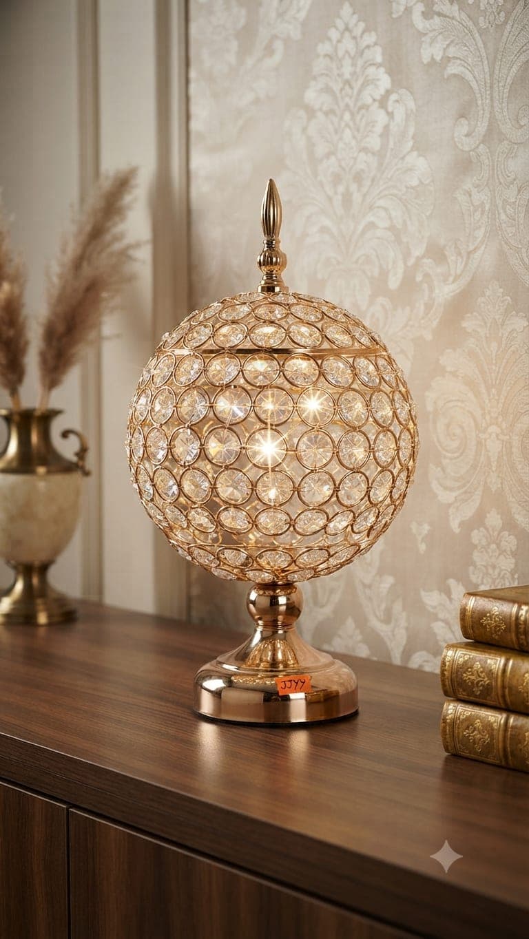 Golden Crystal Sphere Decor Lamp Showpiece)