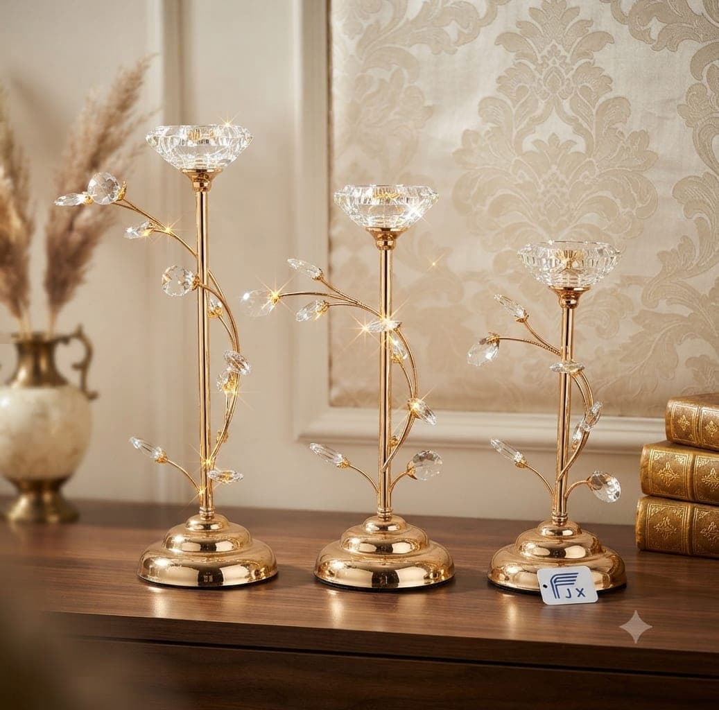 3-Piece Golden Crystal Branch Candle Holder Set)
