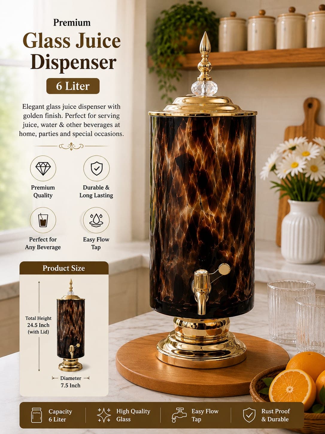 Premium Glass Juice Dispenser – 6 Liter