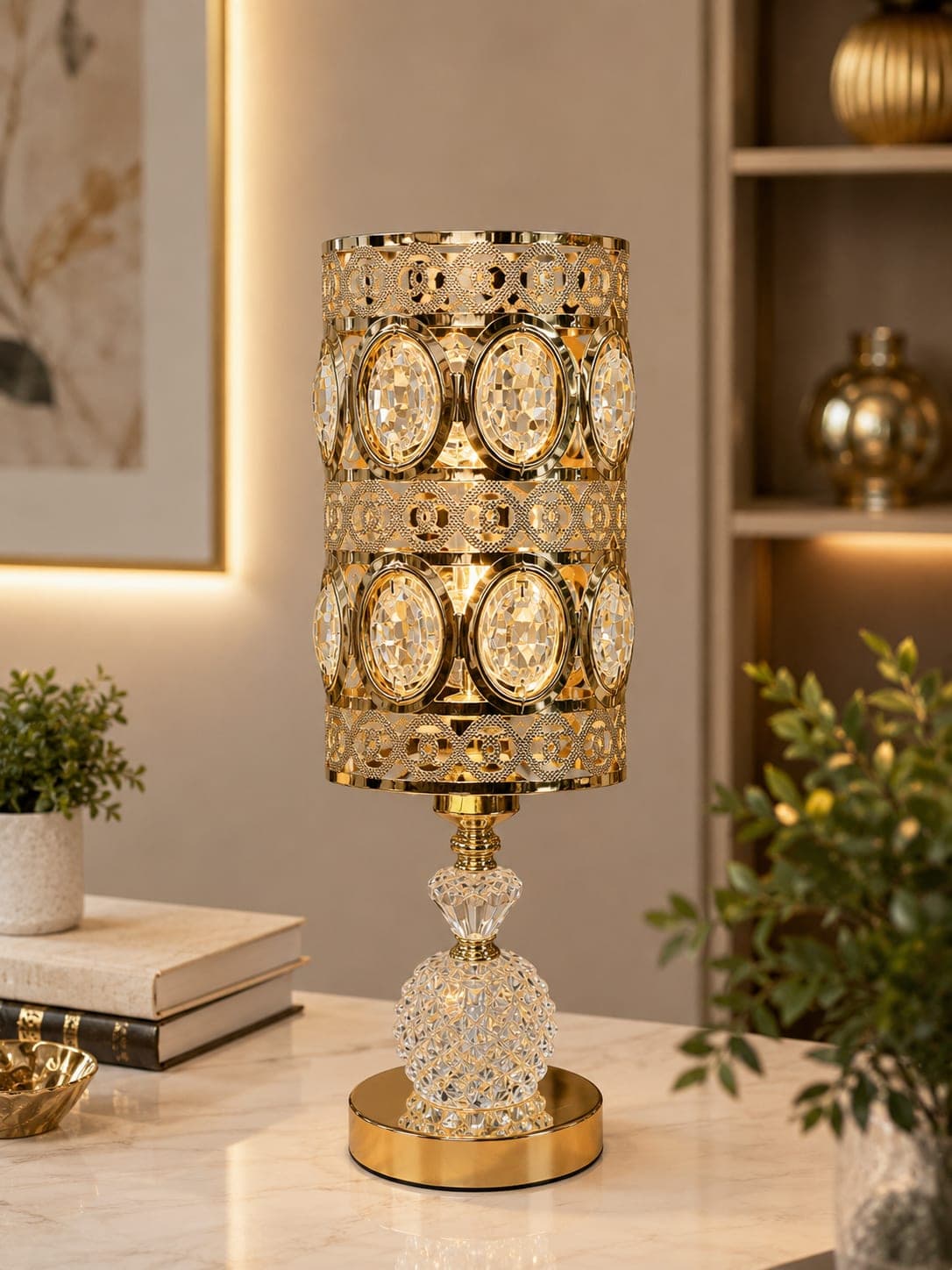 Elegant Gold & Crystal Table Lamp